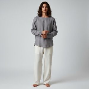 Black Ficus Men Size XL Gray Linen Relaxed
Lagenlook Long Sleeve Pullover Shirt